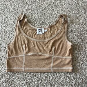 Princess Polly Beige Ribbed Contrast-Stitch Crop Tank